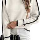 EVALESS Fall Sweaters for Women Trendy 2025 Cute Cozy Turtleneck Long Sleeve Colorblock Knitted Pullover Tops (Small, White)