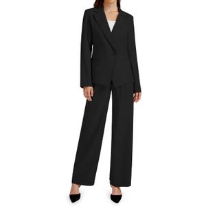 2 Piece Outfits for Women Business Casual Single Button Blazer Jacket and Wide Leg Pants Matching Suit Sets (X-Small, Black)