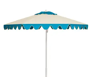 Tempera 9ft Scalloped Patio Umbrellas with Fringe, Market Umbrellas with Water-Resistant and Fade Resistant Canopy, 1.5" Wood Pole & Button Tilt.