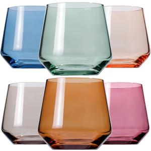 Physkoa CLUSIVC Colored Stemless Wine Glass Set of 6-14oz Wine Glasses, Stemless Drinking Glasses for Wine, Cocktails & Beverages - Elegant Glassware for Home, Bar & Holiday Use