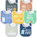 7Pcs Cotton Waterproof Baby Bibs Hook Loop Closure Newborn Bib Keepsake Baby Gift for Drooling Feeding Eating (Word)