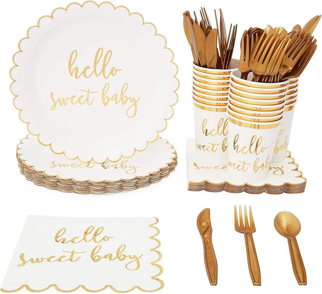 Sparkle and Bash Hello Sweet Baby Shower Supplies, Dinnerware Set (144 Pieces, Serves 24)