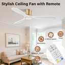 52" Wood Flush Mount Ceiling Fans with Lights Remote Control,Dimmable,Reversible,Modern Gold White Wood Ceiling Fan with Quiet DC Motor,Outdoor Indoor Low Profile for Bedroom Living Room Patio