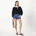 The Drop Women's Shirred Neck Cotton Bubble Hem Top (Black, L)