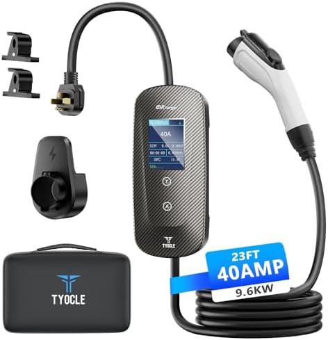 Tyocle 2025 New Portable Level 2 EV Charger (40Amp, 240V, NEMA 14-50P) with 23 Ft Cable. The Mobile Electric Vehicle Equipment Works Home Car Charging, Offering Charging for EV Model