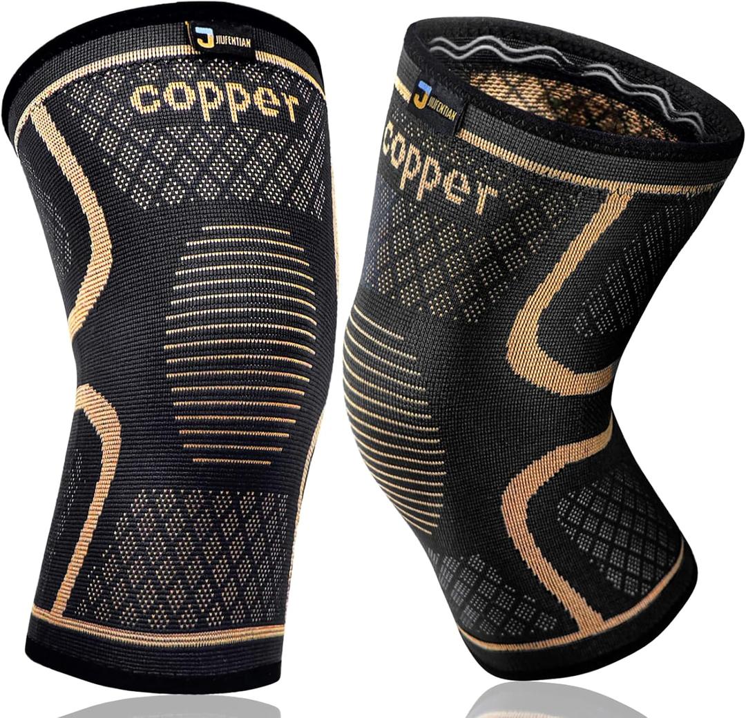 Copper Knee Braces for Men and Women (2 pack) -Knee Supports Copper Compression Knee Sleeve for Knee Pain, Arthritis, Sports and Recovery Support (Large)