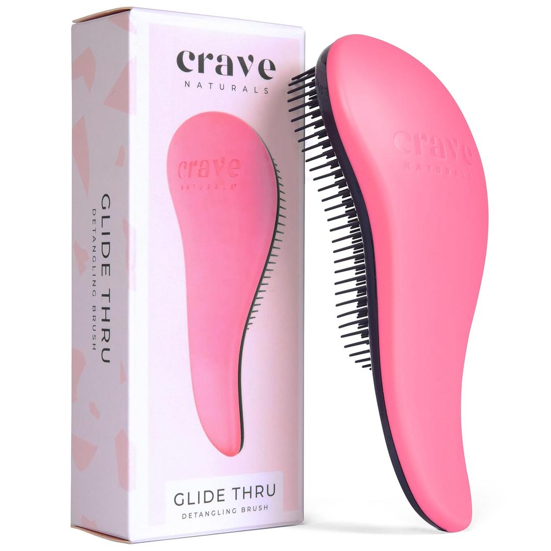 Crave Naturals Glide Thru Hair Brush - Detangler Brush for Curly, Straight, Wet or Dry Hair - Gentle Detangling Brushes for Adults, Kids, Toddlers - Hair Accessories for Women, 7.5x3 - Pink (1 Pack (Regular))