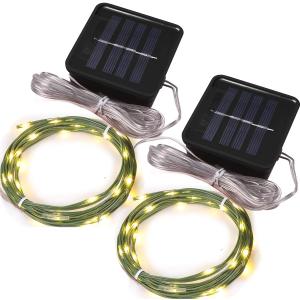 Short Mini Garden Lights Solar Powered Waterproof Fairy Lights Outdoor Garden String, Green Wire, Warm White,5m 50LEDs,2 Pack