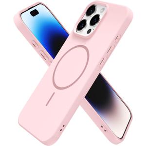 oakxco for iPhone 14 Pro Case Silicone Mag Safe, Magnetic Slim Thin Phone Case Compatible with Magsafe Wireless Charging, Cute Girly Aesthetic Soft Rubber Gel Safecase for Women Girls, Light Pink