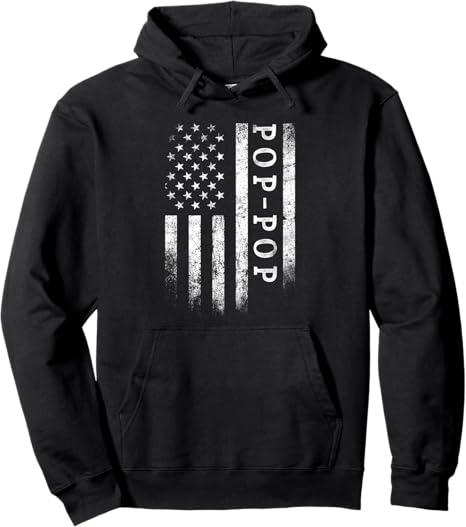 PopPop American Flag PopPop Gifts Patriotic Father's Day Pullover Hoodie, S