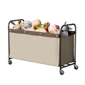 StorageWorks Toy Box with Wheels for Kids, 135L Large Toy Storage Chest and Organizer, 23" Metal Toybox with 360 Swivel Wheels for Bedroom, Kids Room, Stuffed Animal Storage, Light Khaki