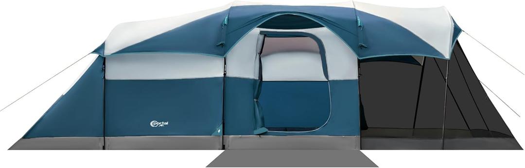 PORTAL 8 Person Family Camping Tent with Screen Porch, Waterproof Large Tunnel Tent with Rainfly and Carry Bag, Easy Setup Big Tall Tent for Outdoor Camping, Backyard, Blue