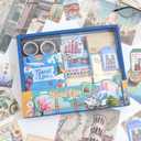 icceemee Scrapbooking Supplies Kit, Travel Diary Theme Scrapbooking Kit for Bullet Junk Journaling, Stationery, A6 Grid Notebook, Flower DIY Journaling Supplies, Birthday Craft Gift for Teen Girls