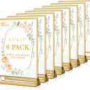 EHWINE 8 Pack Acrylic Sign Holder 8.5 x 11, Double Sided Gold Picture Frame Stand up Table Top Sign Holders, Clear Display Stand Menu Flyer Holder for Wedding Party (Provide Non-slip Mats)