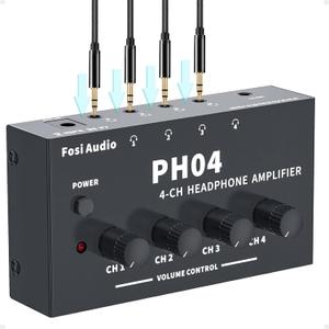Fosi Audio PH04 4 Channel Headphone Amplifier Stereo Audio Amp with 12V 1A Power Adapter Ultra-Compact Portable Headphone Splitter for Studio and Stage