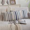 Cethom Navy Blue Boho Lumbar Throw Pillow Covers 12x20 Inch Set of 2, Stripe Textured Decorative Couch Pillow Cases for Bed, Sofa, Living Room, Bedroom, Farmhouse Home Accent Cushion Covers