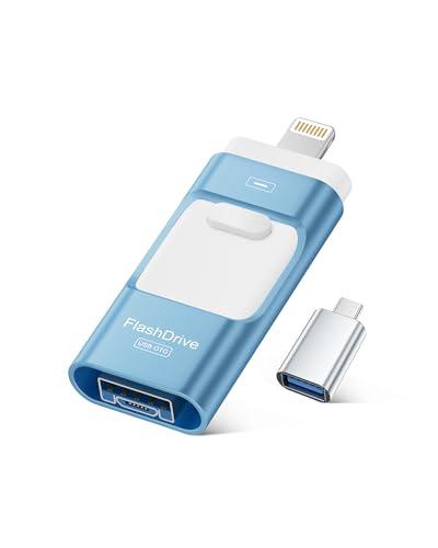 MFi Certified 128GB iPhone Flash Drive, Photo Stick Memory Stick for iPhone iPad, USB Thumb Drive for Photos Videos Transfer & Backup, External Storage Compatible for iPhone/Android/PC/Mac (Blue)