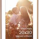 20x30 Picture Frame, Solid Cherry Wood 20x30 Frame with mat for 16x24, Real HD Tempered Glass, for Wall Display, Wall Hook Included, Set of 1