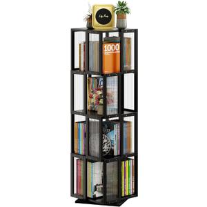 BAMEOS Rotating Bookshelf Tower 4 Tier, 360 Spinning Bookcase with Solid Wood Frame & Bamboo Finish, 4-Component Easy Assembly Corner Book Shelf for Small Spaces, Office, Bedroom, Living Room