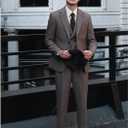 Mens Formal Tweed Wool 3 Piece Wedding Slim Fit Suit Prom Tuxedos Groomsmen (Gray, M)