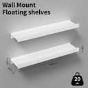 Floating Shelves for Wall, Wall Mounted Shelves with Lip for Storage, Metal Display Shelves for Home Decor, Kitchen/Living Room/Bedroom/Bathroom Shelf, White 20 inch 2 Pack