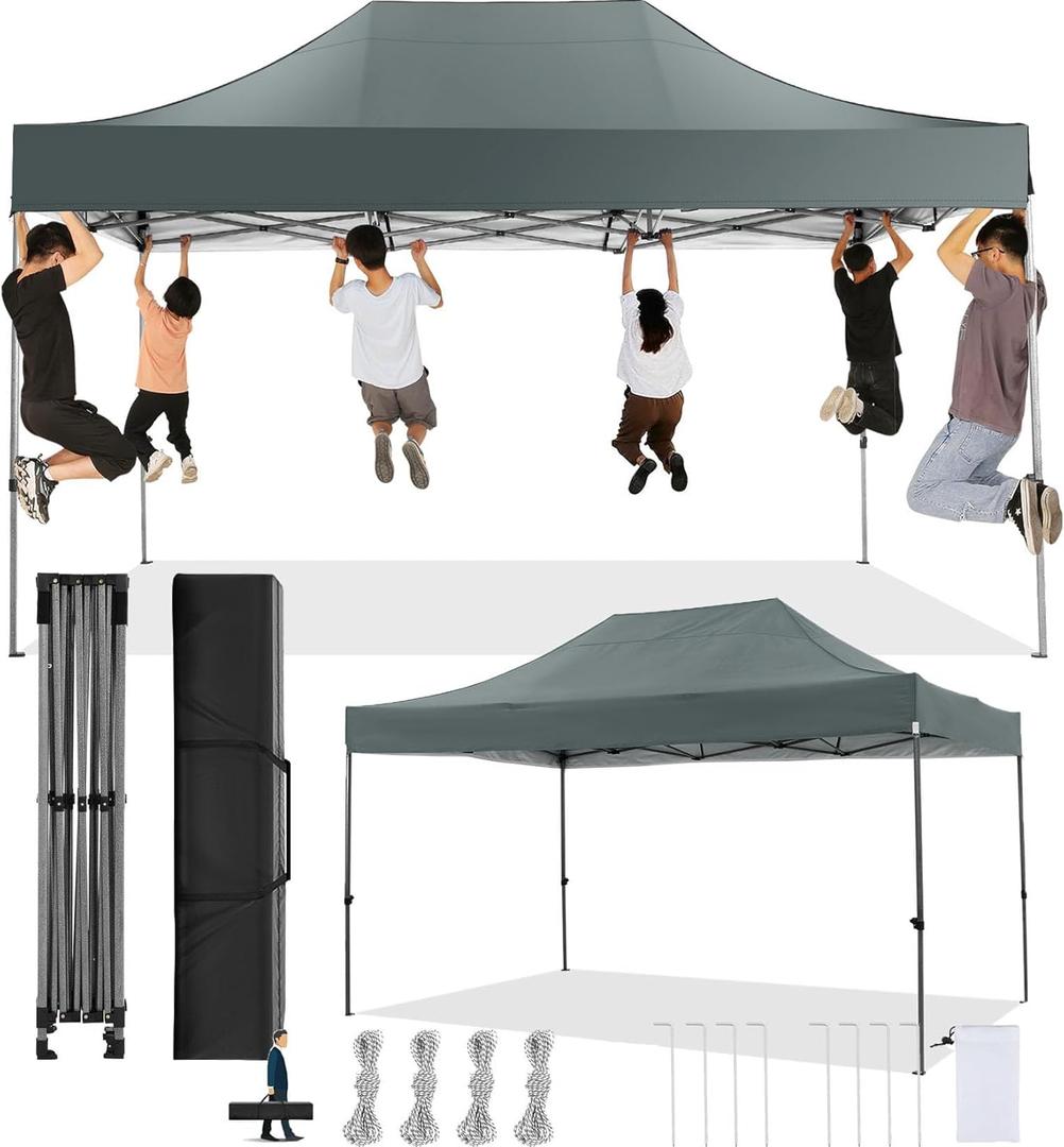 COBIZI 10x15 Pop Up Canopy Without Sidewall,Heavy Duty Canopy UPF 50+ All Season Wind Waterproof Commercial Outdoor Wedding Party Tents for Parties Gazebo with Carry Bag(10 x 15 ft Gray)