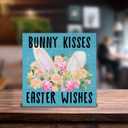 Easter Decor, Easter Decorations for Home, Farmhouse Bunny Kisses Wood Sign Decoration for Home Kitchen Living Room Bedroom Desk Shelf Table 5 X 5 Inch