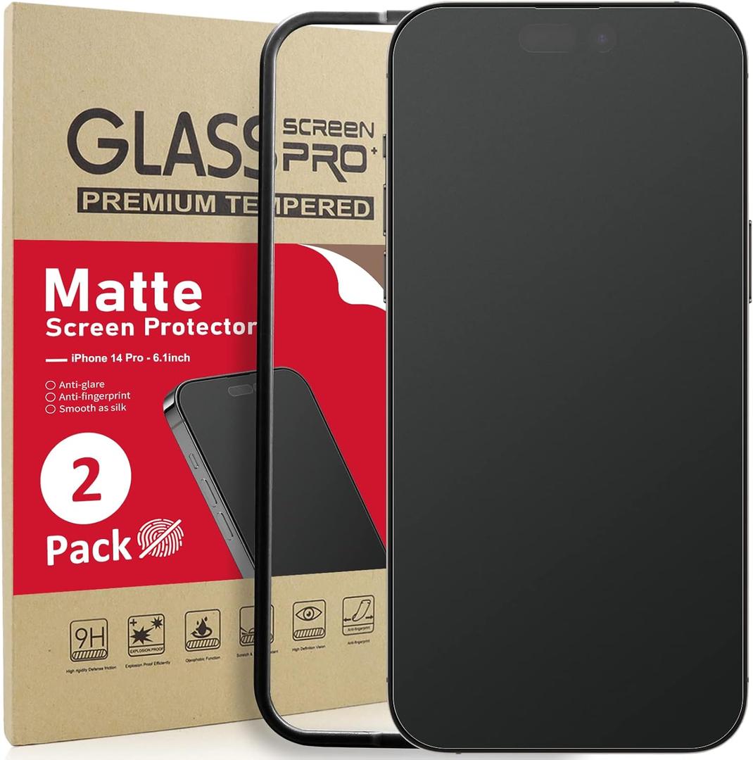Ambison [2 Pack Matte Glass Screen Protector Designed for iPhone 14 Pro, Dynamic Island Compatible/Install Frame/Bubble Free/Anti-Glare, 9H Tempered Glass Clear for iPhone 14 Pro 2022 6.1inch