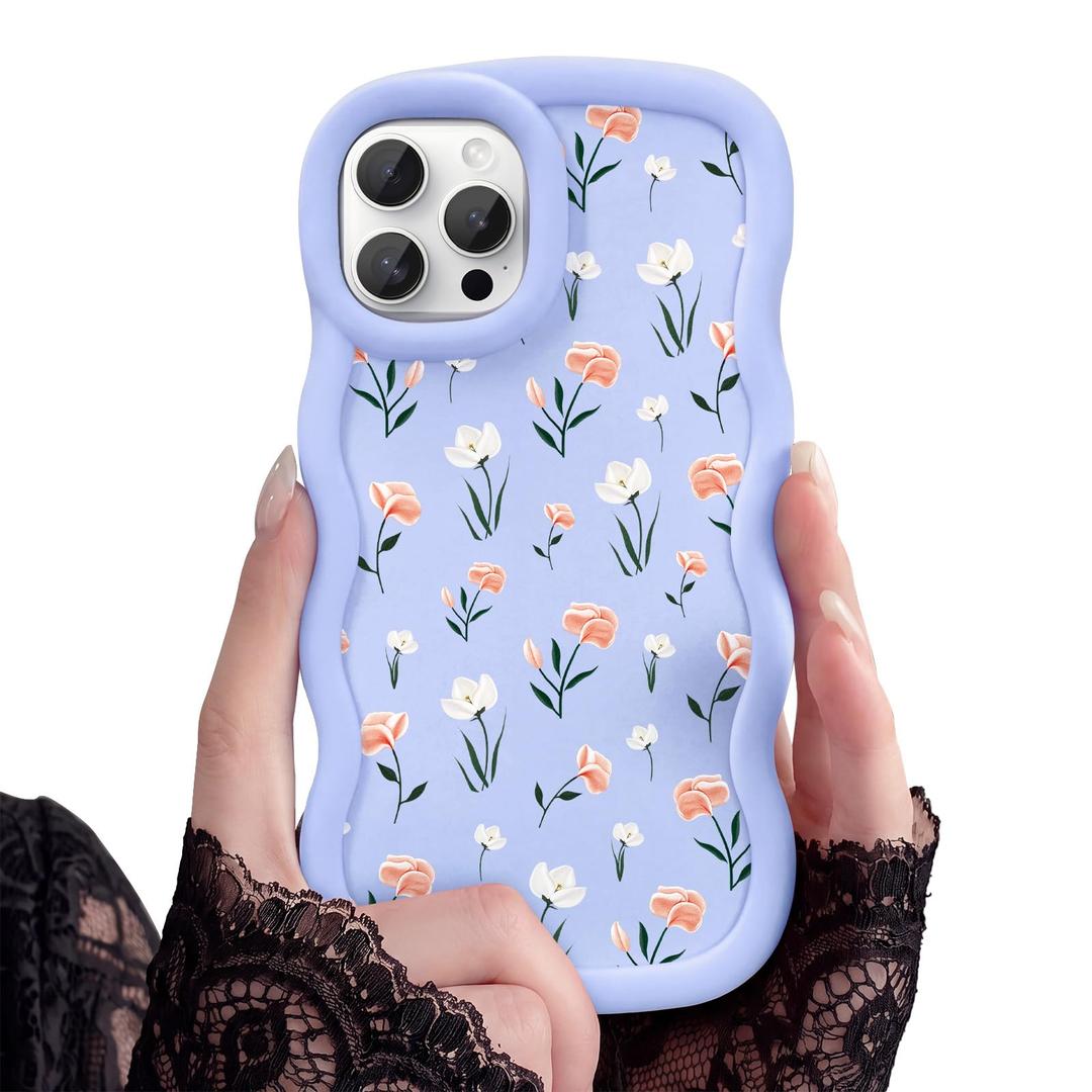 CASBST for iPhone 12 Pro Max Phone Case, Curly Wavy Frame with Cute Pattern