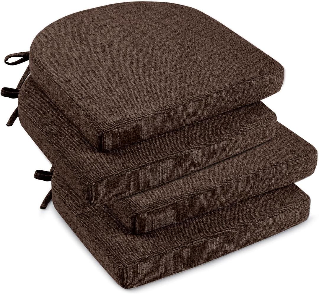 downluxe Indoor Chair Cushions for Dining Chairs, Soft and Comfortable Textured Foam Kitchen Chair Pads with Ties and Non-Slip Backing, 16" x 16" x 2", Brown, 4 Pack, 4 Count
