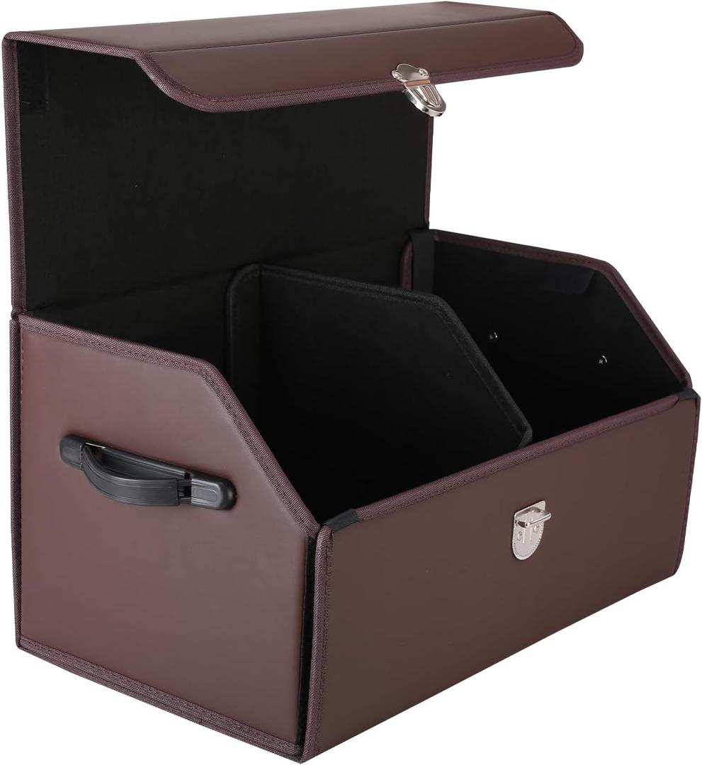 Trunk Organizer for Car, SUV Trunk Organizer Leather Storage, Cargo Box-Automotive Consoles Organizers-Multi-Compartment Adjustable Auto Grocery Home Storage Box