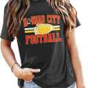 Football Shirt for Women Game Day T-Shirt Sunday Funday Shirt Funny Football Season Short Sleeve Tops (Black, XL)
