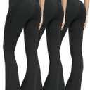 3 Packs Women's Flare Leggings with Pockets, Soft High Waisted Tummy Control Bootcut Workout Yoga Pants (Black) S