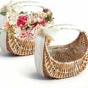 Wicker Flower Girl Basket 2pcs,Natural Flower Basket with Ribbon Bow for Wedding Flower Girl or Picnic (flower not include)