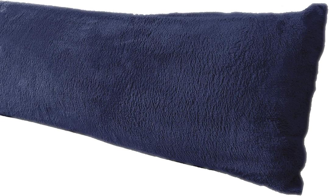 Extra Soft Body Pillow Cover, Sherpa/Microplush Material, 20x54 Inches, Zipper Closure (Navy)