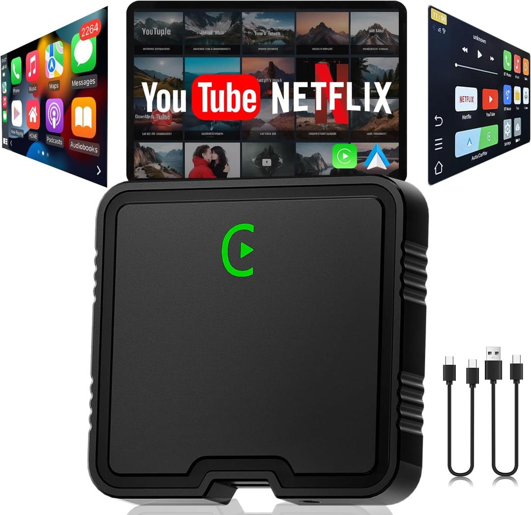 Wireless CarPlay Adapter, Car Play Adapter with Netflix/YouTube/TF Card Plug & Play Dongle Support, Ai Box USB Dongle for Android Auto from 2015&iPhone iOS10+