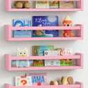Forbena Pink Nursery Floating Shelves for Wall, Small Kids Wall Bookshelf for Baby Toddler Girls Room, Wood Nursery Hanging Book Shelves for Children's Bedroom Toys Storage Organizer (Set of 4, Pink)