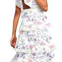 Womens Summer Ruffle Maxi Dress Tiered Chiffon Wedding Guest Cocktail Dress (White, L)