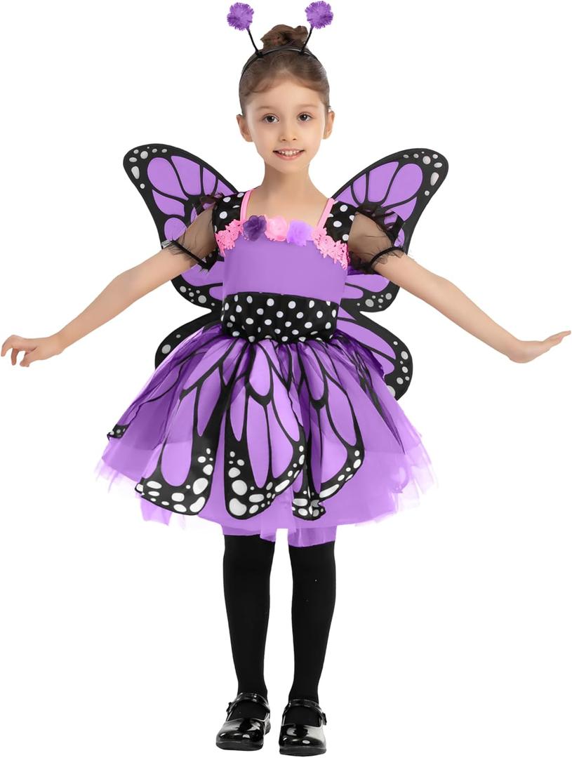Spooktacular Creations Child Girls Butterfly Costume, Toddlers Butterfly Outfit w/Wings Headband for Kids Halloween Parties (Toddler(3-4 yrs), Purple)