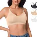 3 Pieces Wireless Seamless Bras for Women - Padded Sport Bras Comfortable Bralettes Soft Sleep Adjustable (XXXL)