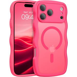 BENTOBEN Magnetic for iPhone 17 Pro Max Case, Cute Wavy [Full Camera Protection][Compatible with MagSafe] Matte Anti-Slip Bumper Women Girls Boys Protective Cover for 17 ProMax 6.9", Hot Pink