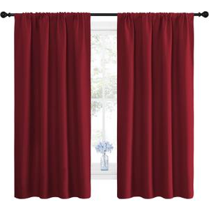 NICETOWN Christmas Burgundy Blackout Curtains and Drapes - Thermal Insulated Solid Rod Pocket Blackout Draperies/Panels for Gift (1 Pair, 42 by 63 inches, Burgundy Red)