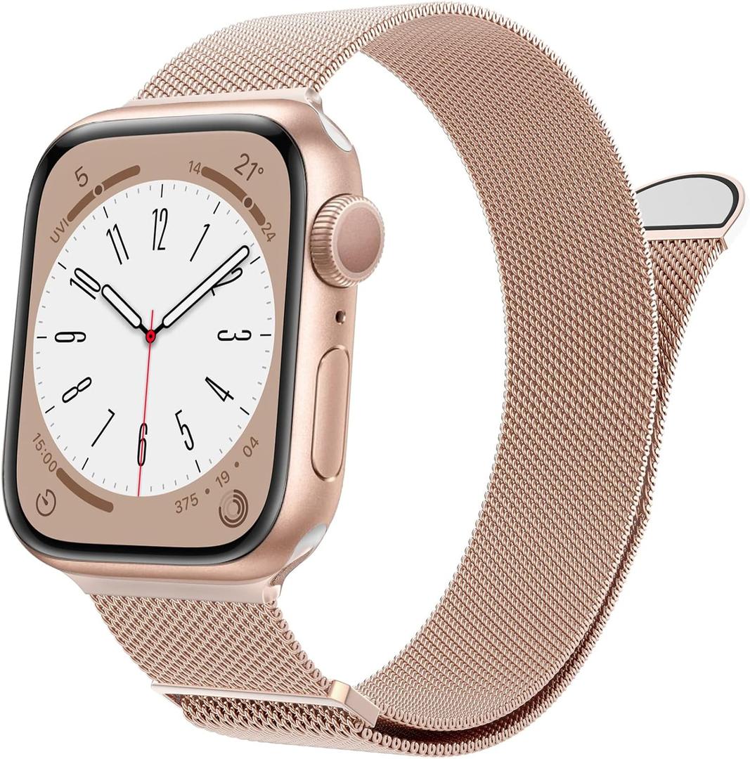 MARGE PLUS Compatible with Apple Watch Band Series 10, Ultra 2, SE, Ultra 9 8 7 6 5 4 Women and Men, Stainless Steel Mesh Loop Magnetic Clasp Replacement for iWatch Bands 38mm 40mm 41mm 42mm (A-Champagne Gold)
