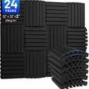 24Packs Curved Sound Proof Foam Panels for Walls, 2" Acoustic Panels Sound Absorbing Dampening, Soundproofing Noise Reducing Cancelling Treatments for Home Office Recoding Studio Decor, 2x12x12" Black