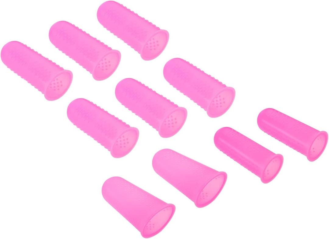 PATIKIL Rubber Finger Tips, 2 Set Silicone Thumb Fingertip Protector Covers Guard Finger Grips Thimble for Office Counting Sorting Sewing, Pink Size Assorted