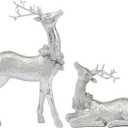DN DECONATION 2pcs Gold Christmas Reindeer Figurines, Tabletop Reindeer Christmas Decor Indoor, Small Resin Xmas Brass Deer Decorations for Home Mantel Decor (Set of 2), Matte Silver