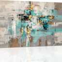 Teal Grey Canvas Wall Art: Blue Gray Abstract Picture for Living Room, Framed Turquoise Gold Painting Bedroom Office Home Decoration 16 x 24 Inch