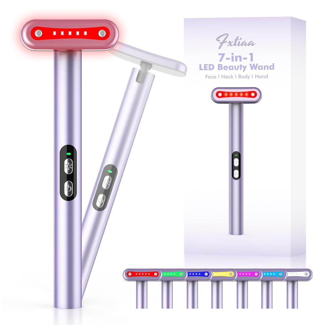 Light-Therapy-Wand, Red Light Therapy for Face and Neck Facial Wand 7 in 1 Led Beauty Wand Red & Blue Rejuvenation Face & Eye Massager Skincare Tool (Purple)