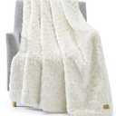 UGG 25517 Amanda Super Soft Comfy Reversible Oversized Textured Plush Flannel Faux Fur Machine Washable Throw Blanket Luxurious Warm Fuzzy Cuddly Blankets for Sofa Couch or Bed, 50 x 70-inch, Snow (White)
