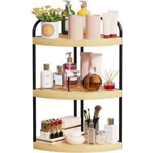 Abiglifty Corner Bathroom Counter Organizer, No Drill 3-Tier Corner Shelf Bathroom Counter, Space-Saving Countertop Organizer, Corner Counter, Vanity Organizers (Wood Grain)